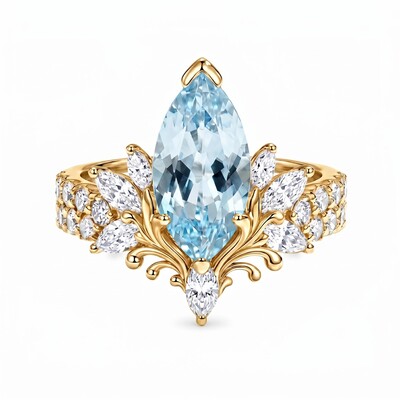 3.77 ct.tw. Nature-inspired Aquamarine Marquise Cut Engagement Ring