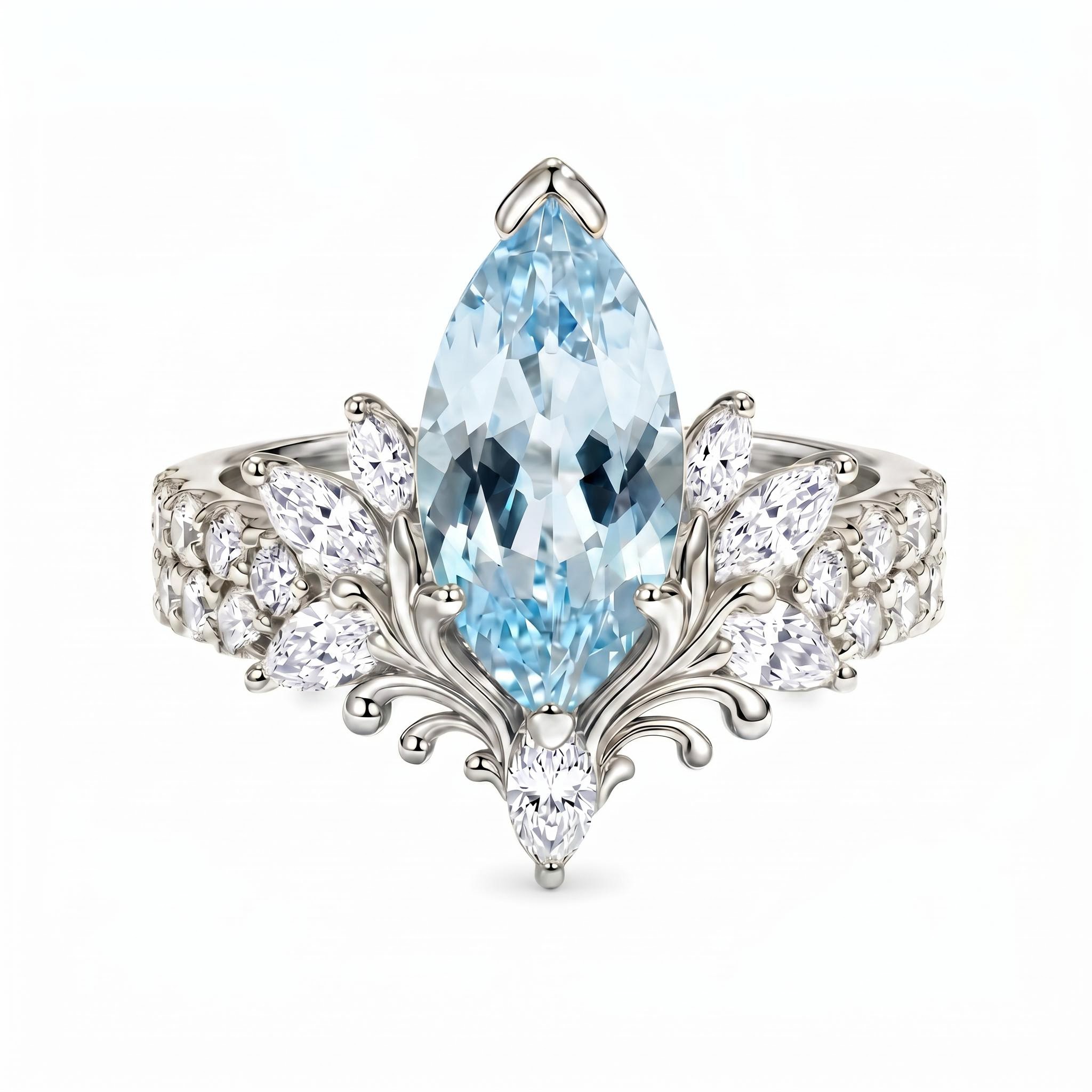 3.77 ct.tw. Nature-inspired Aquamarine Marquise Cut Engagement Ring 3.77 ct.tw. Nature-inspired Aquamarine Marquise Cut Engagement Ring