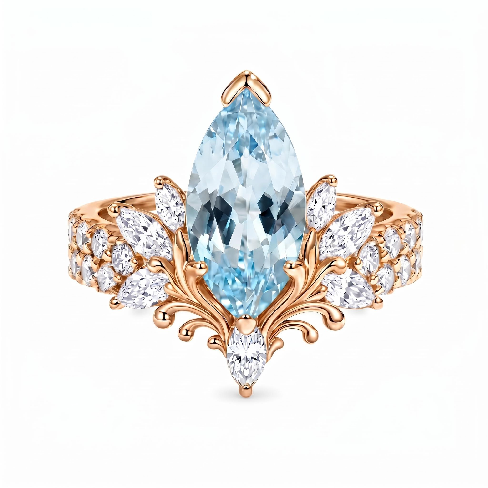 3.77 ct.tw. Nature-inspired Aquamarine Marquise Cut Engagement Ring 3.77 ct.tw. Nature-inspired Aquamarine Marquise Cut Engagement Ring