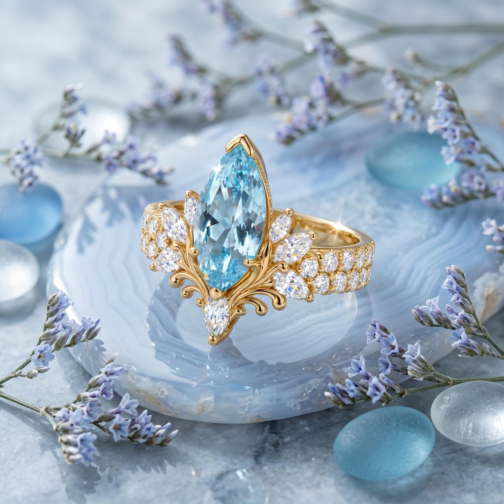 3.77 ct.tw. Nature-inspired Aquamarine Marquise Cut Engagement Ring 3.77 ct.tw. Nature-inspired Aquamarine Marquise Cut Engagement Ring
