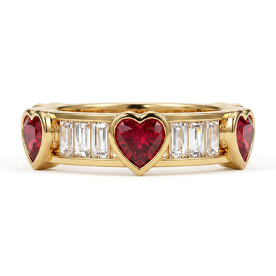 6.06 ct.tw. Alternating Ruby Heart & White Baguette Cut Eternity Band Ring