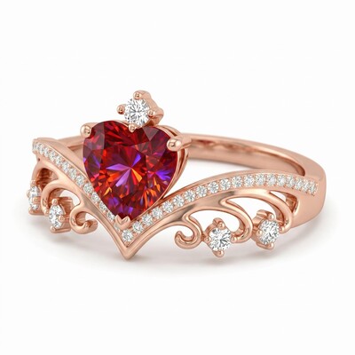 1.43 ct.tw. Romantic Crown Garnet Heart-cut Engagement Ring