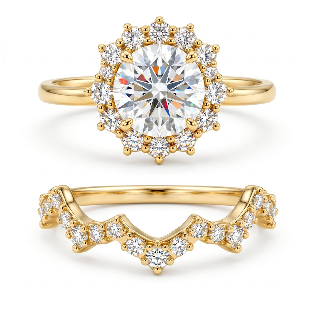 2.75 ct.tw. Round Cut Halo 2-Piece Stackable Engagement Ring Set 2.75 ct.tw. Round Cut Halo 2-Piece Stackable Engagement Ring Set