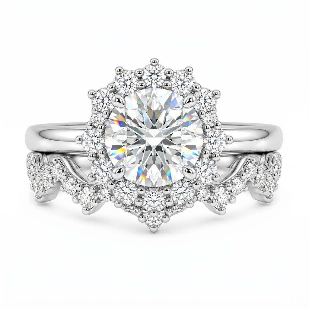 2.75 ct.tw. Round Cut Halo 2-Piece Stackable Engagement Ring Set 2.75 ct.tw. Round Cut Halo 2-Piece Stackable Engagement Ring Set