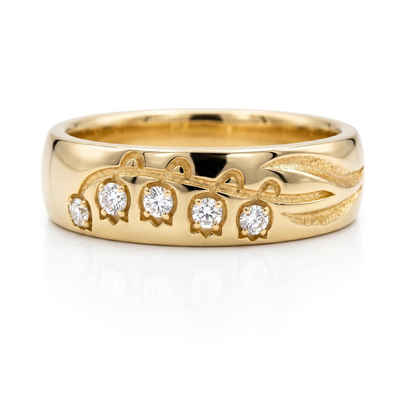0.11 ct.tw. Sandblasted Textured Wide Band Round Stone Inlaid Band Ring