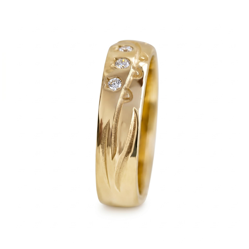0.11 ct.tw. Sandblasted Textured Wide Band Round Stone Inlaid Band Ring