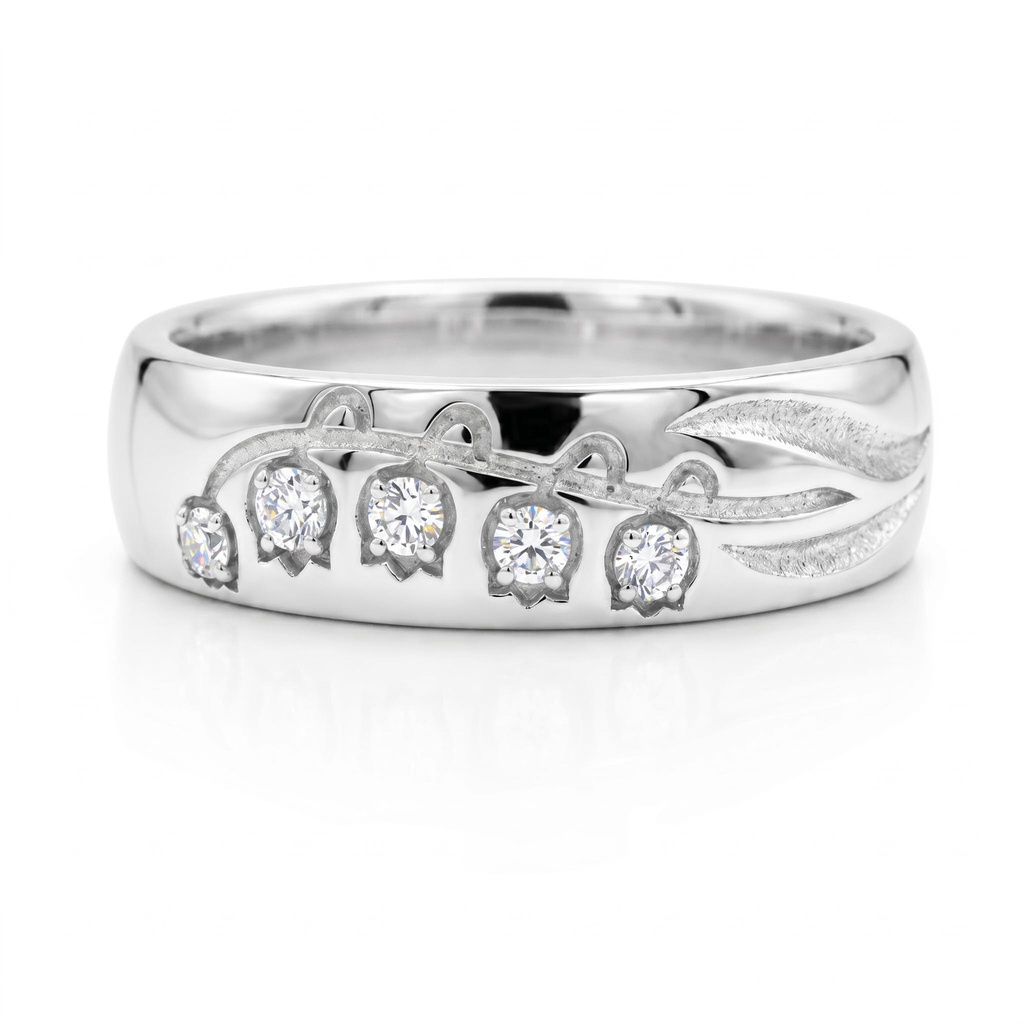 0.11 ct.tw. Sandblasted Textured Wide Band Round Stone Inlaid Band Ring
