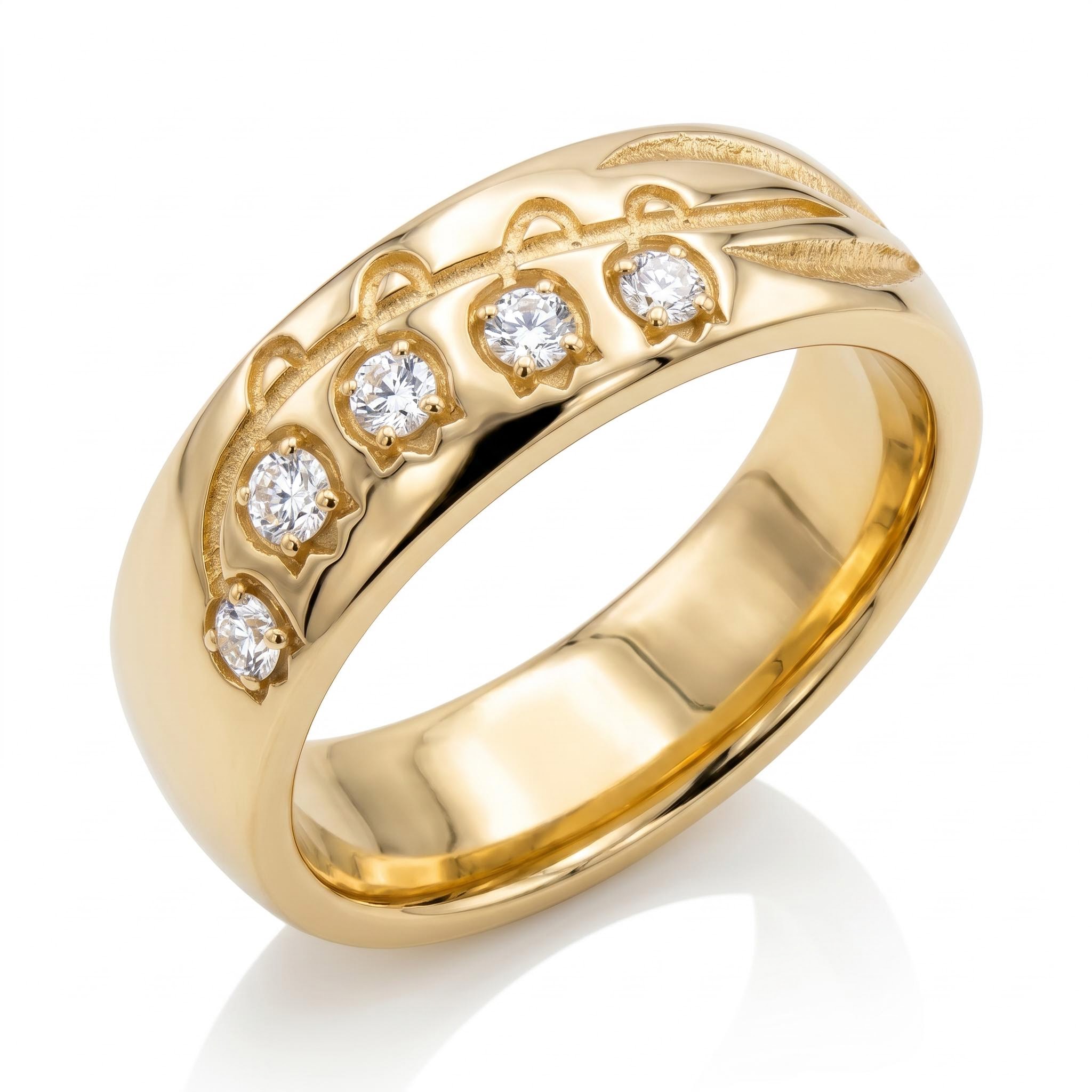 0.11 ct.tw. Sandblasted Textured Wide Band Round Stone Inlaid Band Ring
