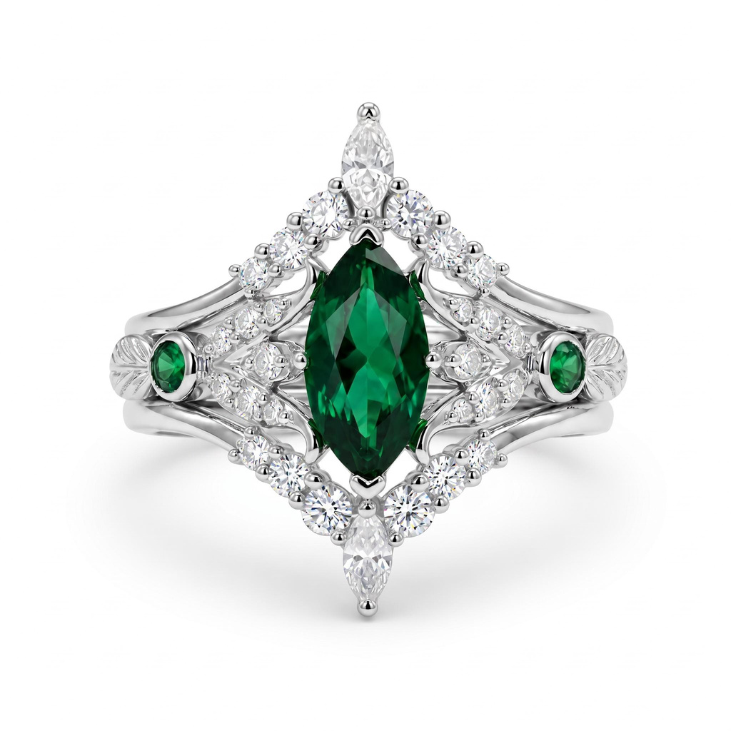 2.97 ct.tw. Nature-inspired Vintage Marquise 3-Piece Stackable Bridal Ring Set 2.97 ct.tw. Nature-inspired Vintage Marquise 3-Piece Stackable Bridal Ring Set