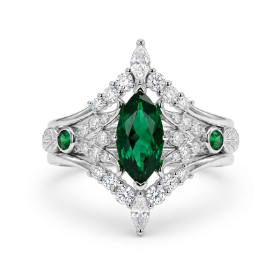 2.97 ct.tw. Nature-inspired Vintage Marquise 3-Piece Stackable Bridal Ring Set