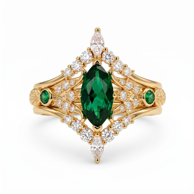 2.97 ct.tw. Nature-inspired Vintage Marquise 3-Piece Stackable Bridal Ring Set