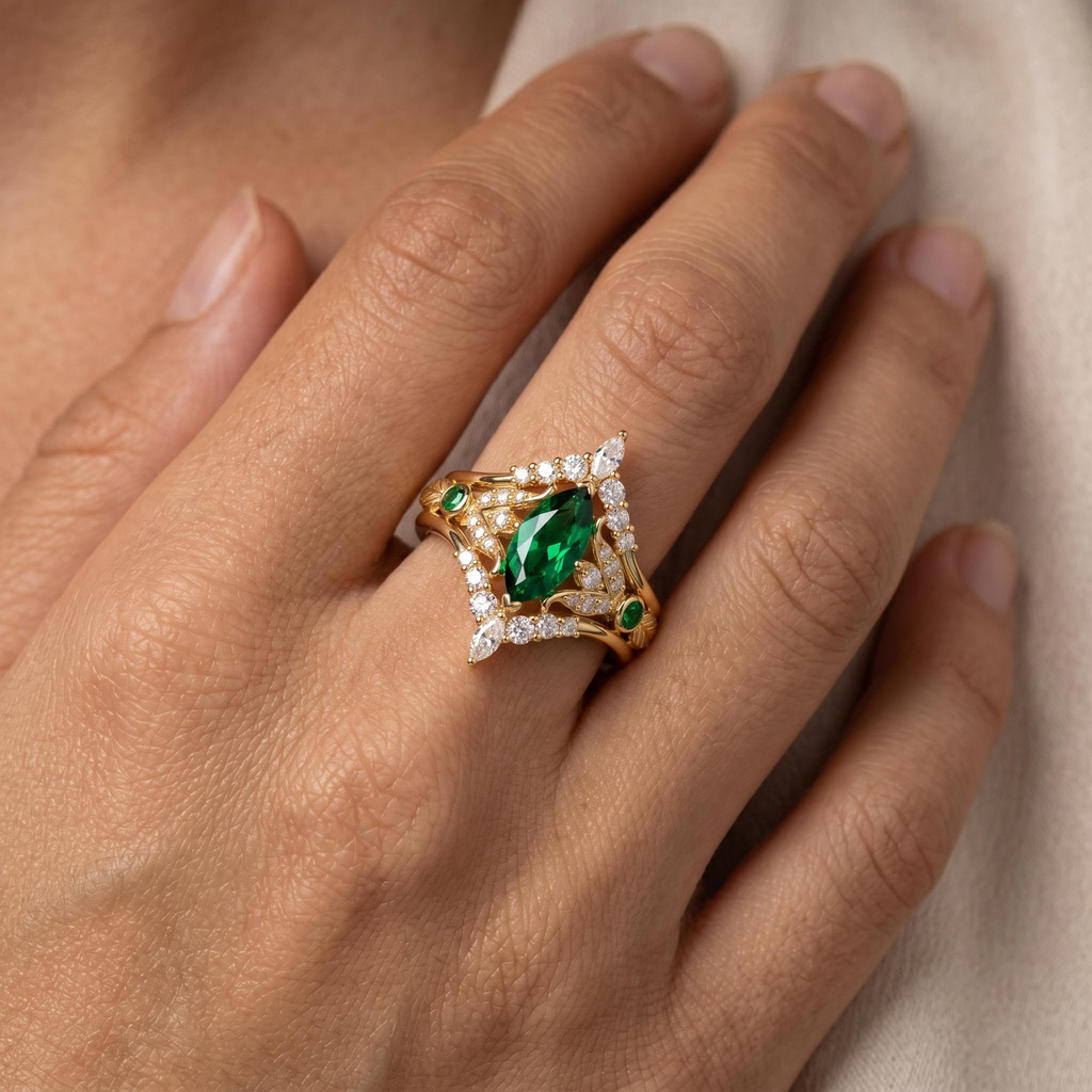 2.97 ct.tw. Nature-inspired Vintage Marquise 3-Piece Stackable Bridal Ring Set 2.97 ct.tw. Nature-inspired Vintage Marquise 3-Piece Stackable Bridal Ring Set