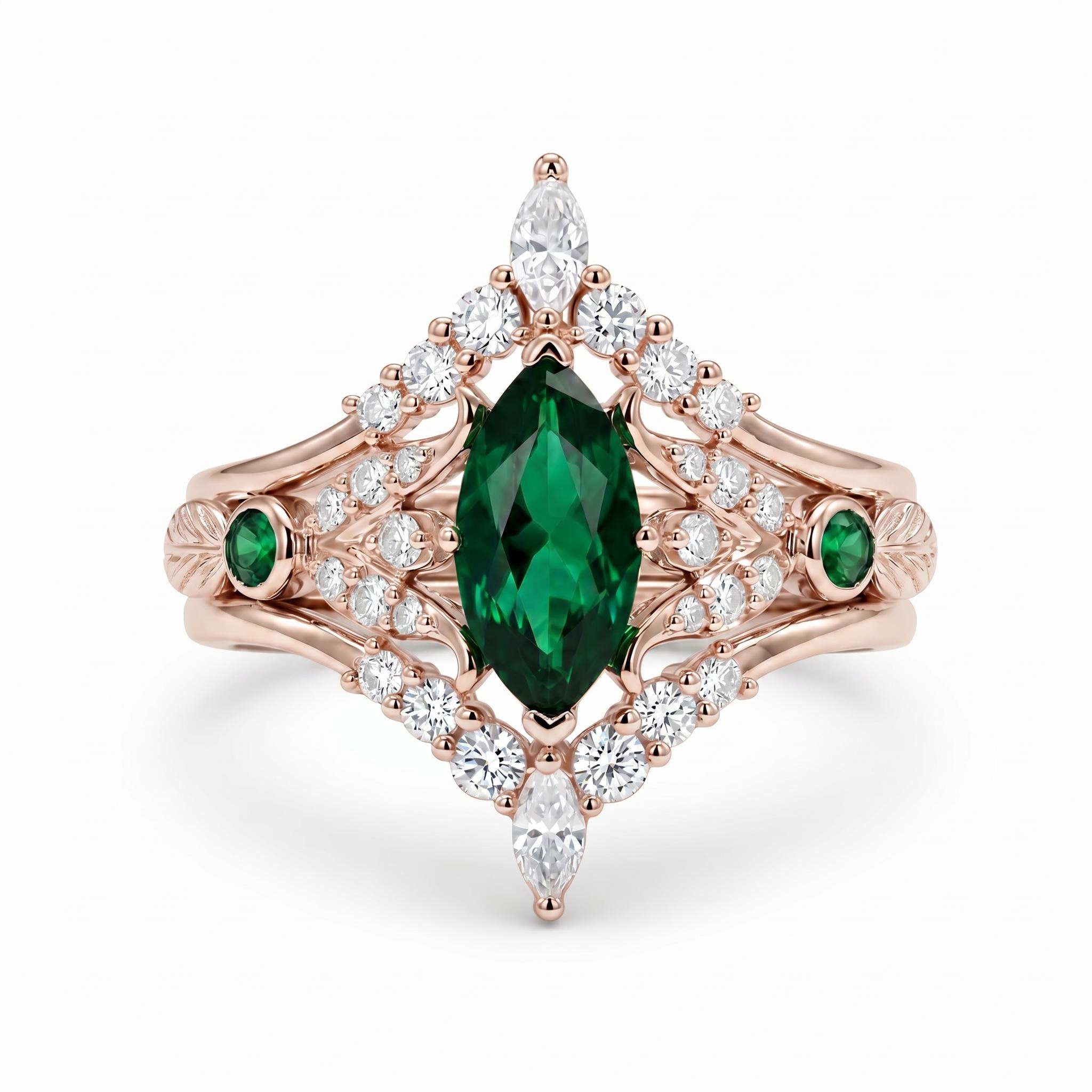 2.97 ct.tw. Nature-inspired Vintage Marquise 3-Piece Stackable Bridal Ring Set 2.97 ct.tw. Nature-inspired Vintage Marquise 3-Piece Stackable Bridal Ring Set