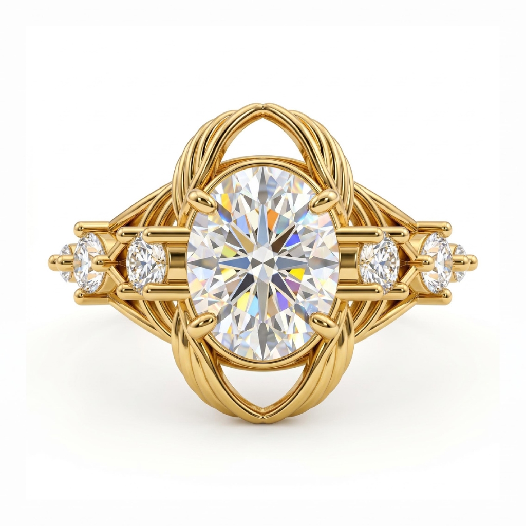 3.88 ct.tw. Twisted Rope Setting Oval-Cut Center Stone Vintage Engagement Ring 3.88 ct.tw. Twisted Rope Setting Oval-Cut Center Stone Vintage Engagement Ring