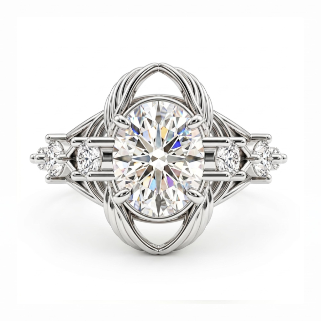 3.88 ct.tw. Twisted Rope Setting Oval-Cut Center Stone Vintage Engagement Ring 3.88 ct.tw. Twisted Rope Setting Oval-Cut Center Stone Vintage Engagement Ring