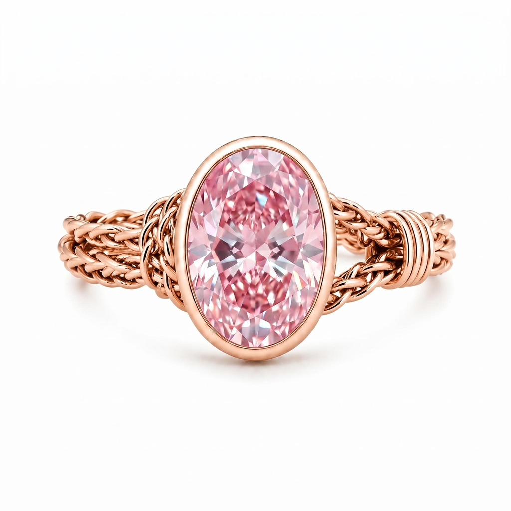 3 ct.tw. Oval Bezel Set Braided Band Solitaire Engagement Ring 3 ct.tw. Oval Bezel Set Braided Band Solitaire Engagement Ring
