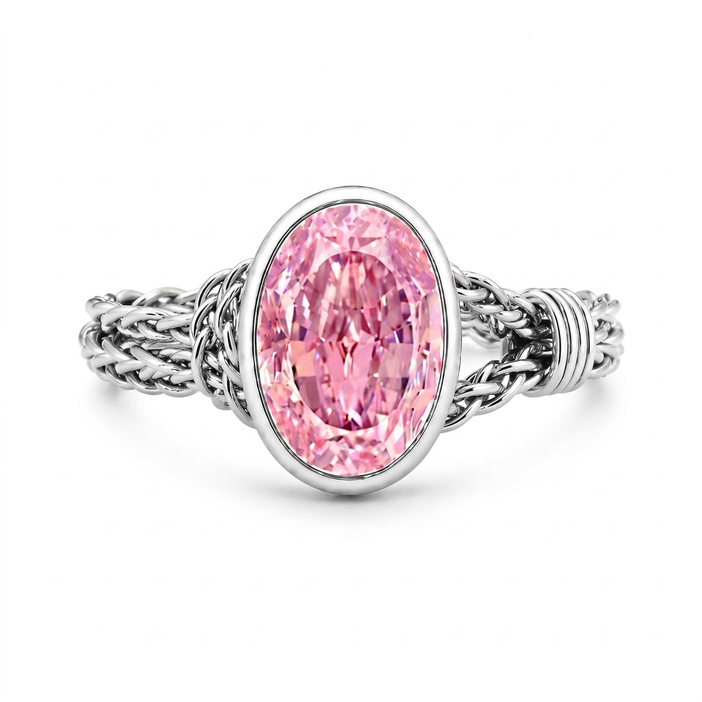 3 ct.tw. Oval Bezel Set Braided Band Solitaire Engagement Ring 3 ct.tw. Oval Bezel Set Braided Band Solitaire Engagement Ring