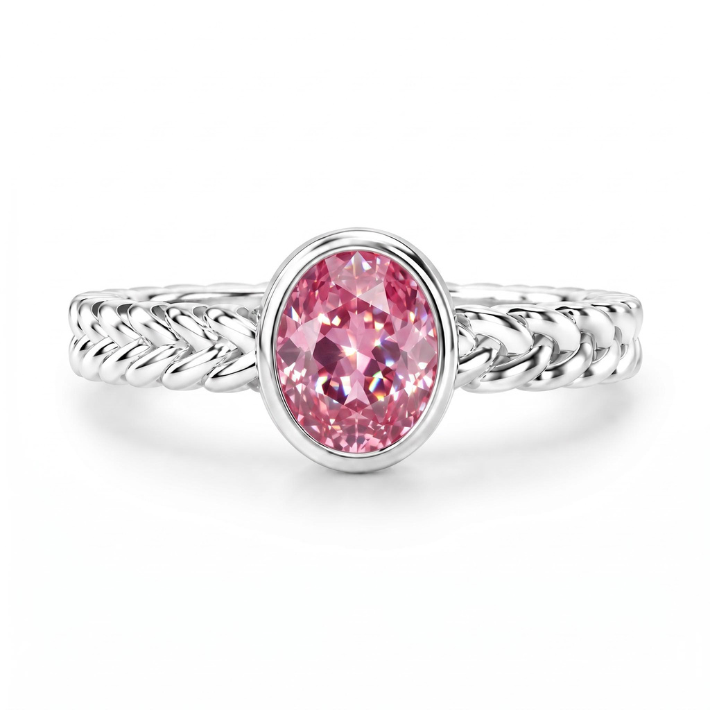 3 ct.tw. Oval Bezel Set Braided Band Solitaire Engagement Ring 3 ct.tw. Oval Bezel Set Braided Band Solitaire Engagement Ring
