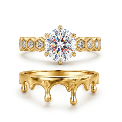 1.68 ct.tw. Round Cut Dripping Design Stackable Ring Set -2Pcs