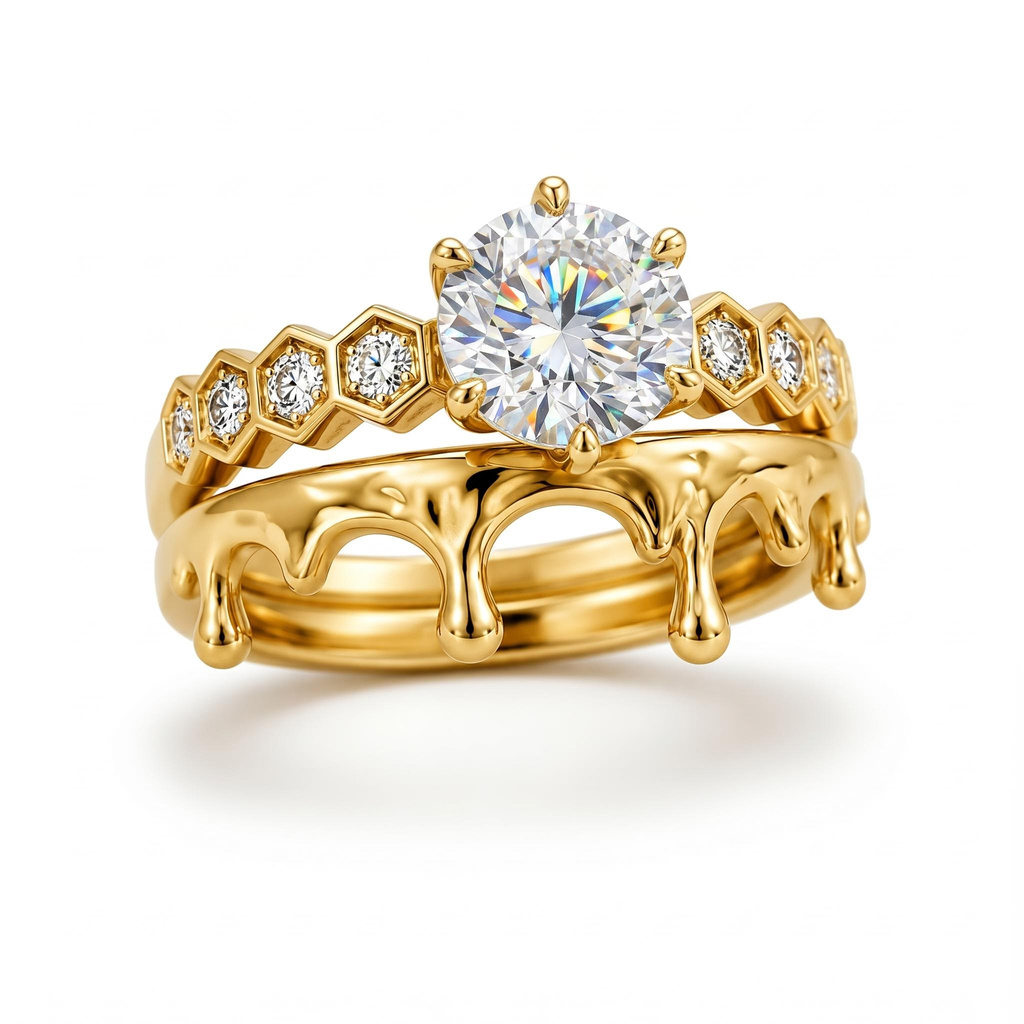 1.68 ct.tw. Round Cut Dripping Design Stackable Ring Set -2Pcs 1.68 ct.tw. Round Cut Dripping Design Stackable Ring Set -2Pcs