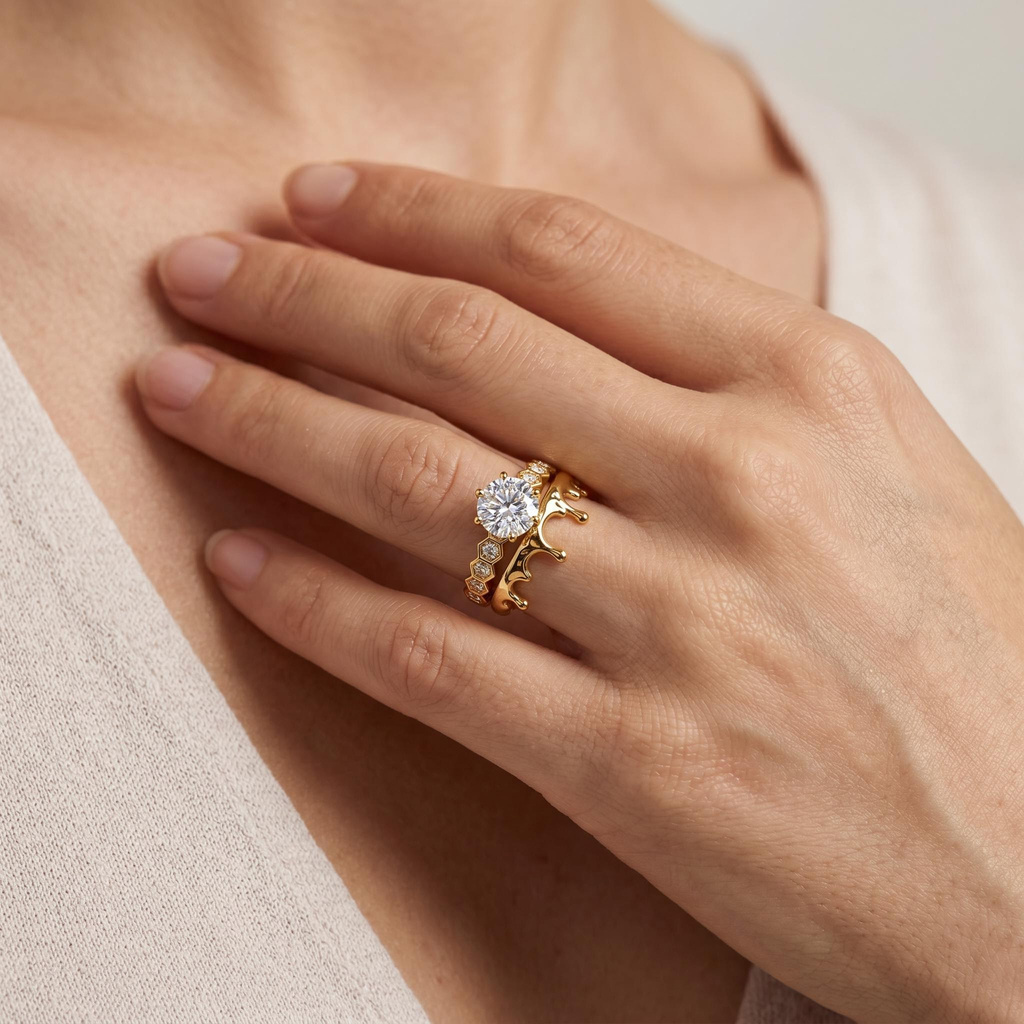 1.68 ct.tw. Round Cut Dripping Design Stackable Ring Set -2Pcs 1.68 ct.tw. Round Cut Dripping Design Stackable Ring Set -2Pcs