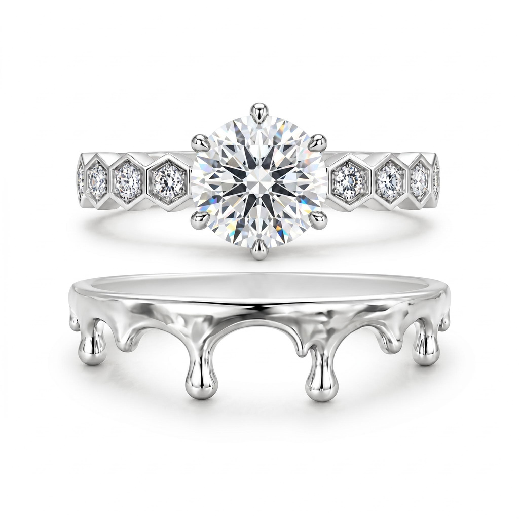 1.68 ct.tw. Round Cut Dripping Design Stackable Ring Set -2Pcs 1.68 ct.tw. Round Cut Dripping Design Stackable Ring Set -2Pcs