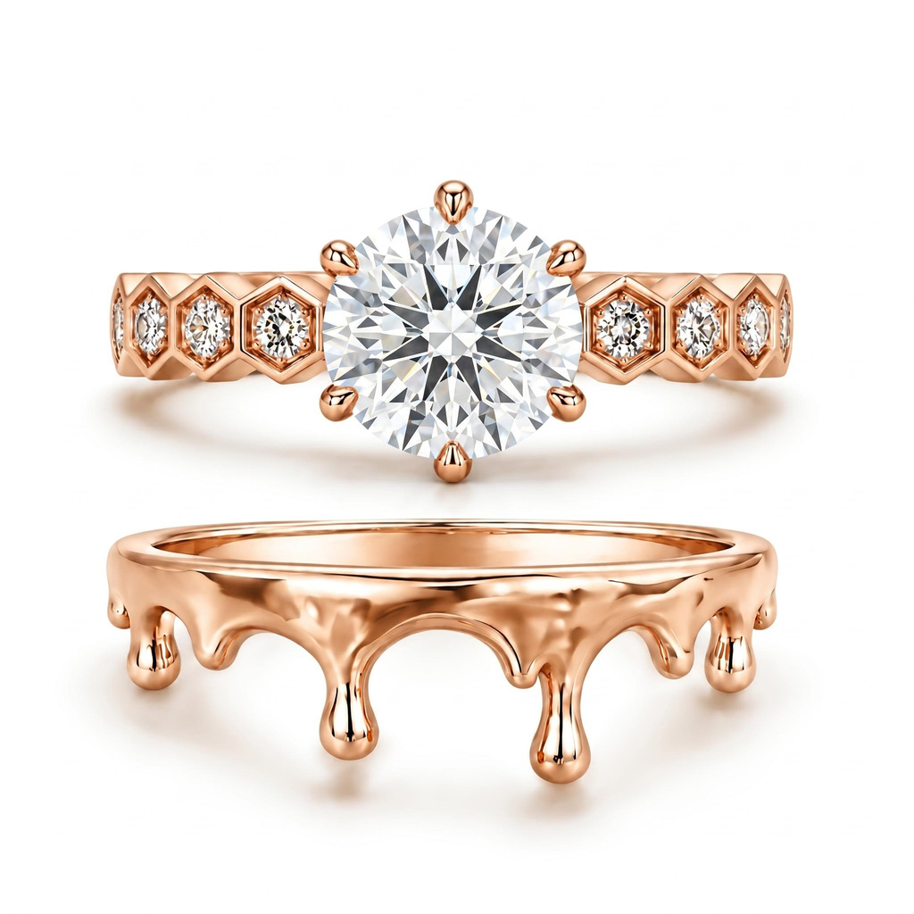1.68 ct.tw. Round Cut Dripping Design Stackable Ring Set -2Pcs 1.68 ct.tw. Round Cut Dripping Design Stackable Ring Set -2Pcs