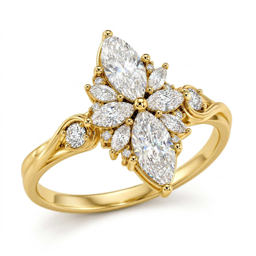 1.52 ct.tw. Nature-inspired Marquise Cross Cluster Engagement Ring