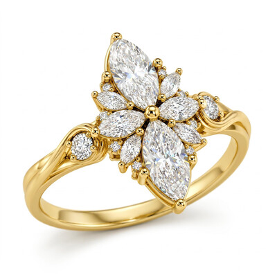 1.52 ct.tw. Nature-inspired Marquise Cross Cluster Engagement Ring