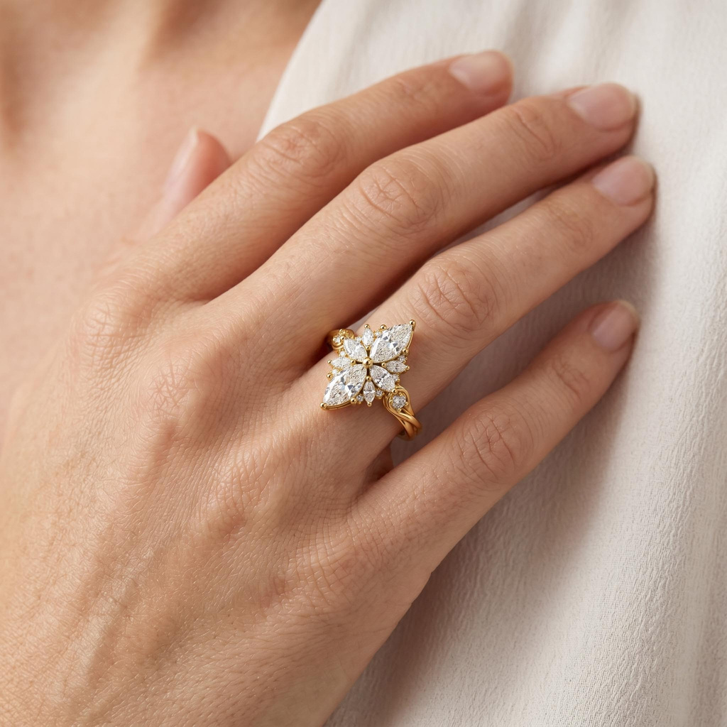 1.52 ct.tw. Nature-inspired Marquise Cross Cluster Engagement Ring