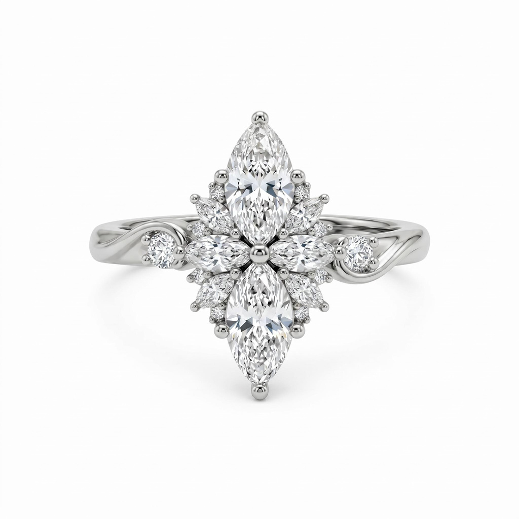 1.52 ct.tw. Nature-inspired Marquise Cross Cluster Engagement Ring