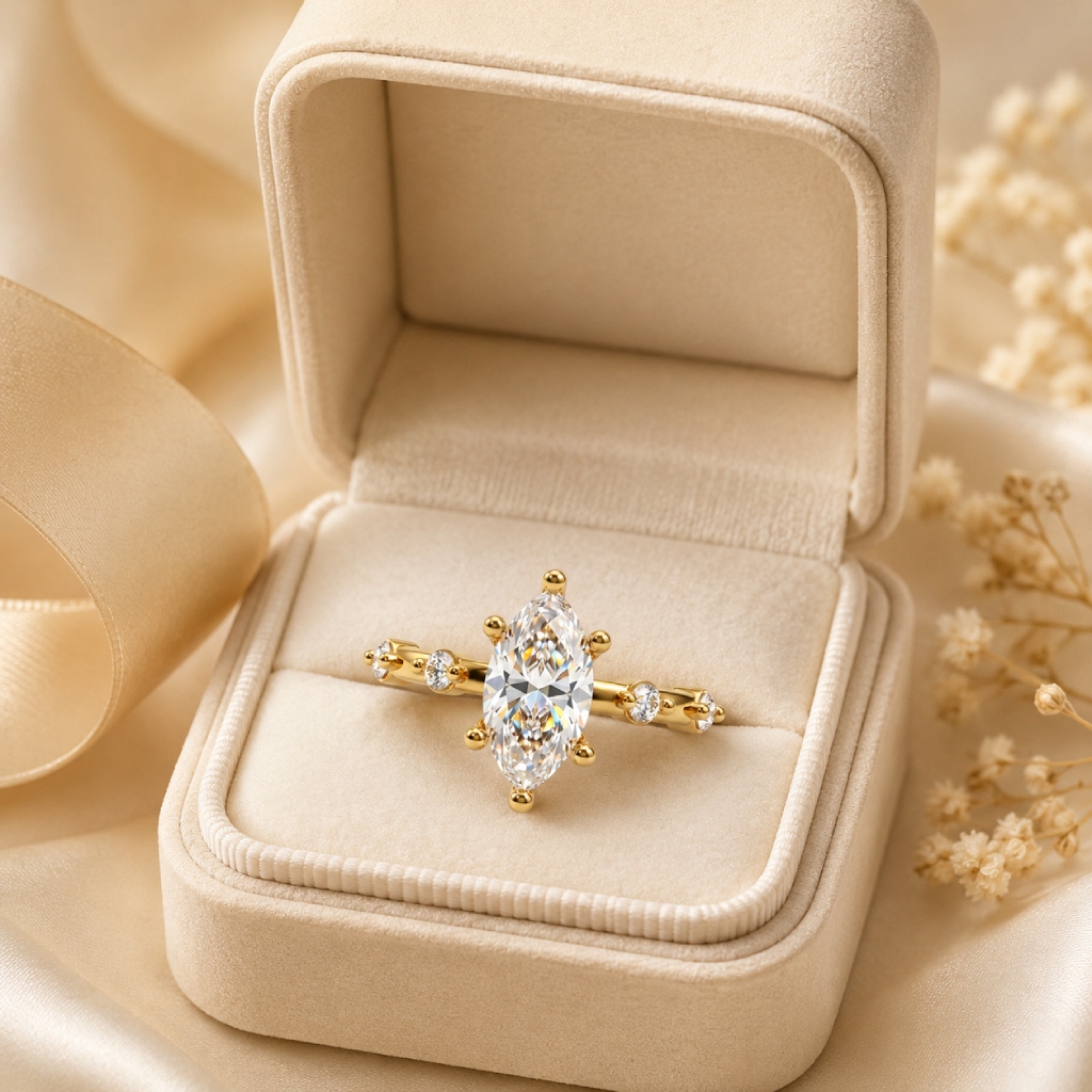 3.24 ct.tw. Classic Marquise-Cut with Round Accent Engagement Ring