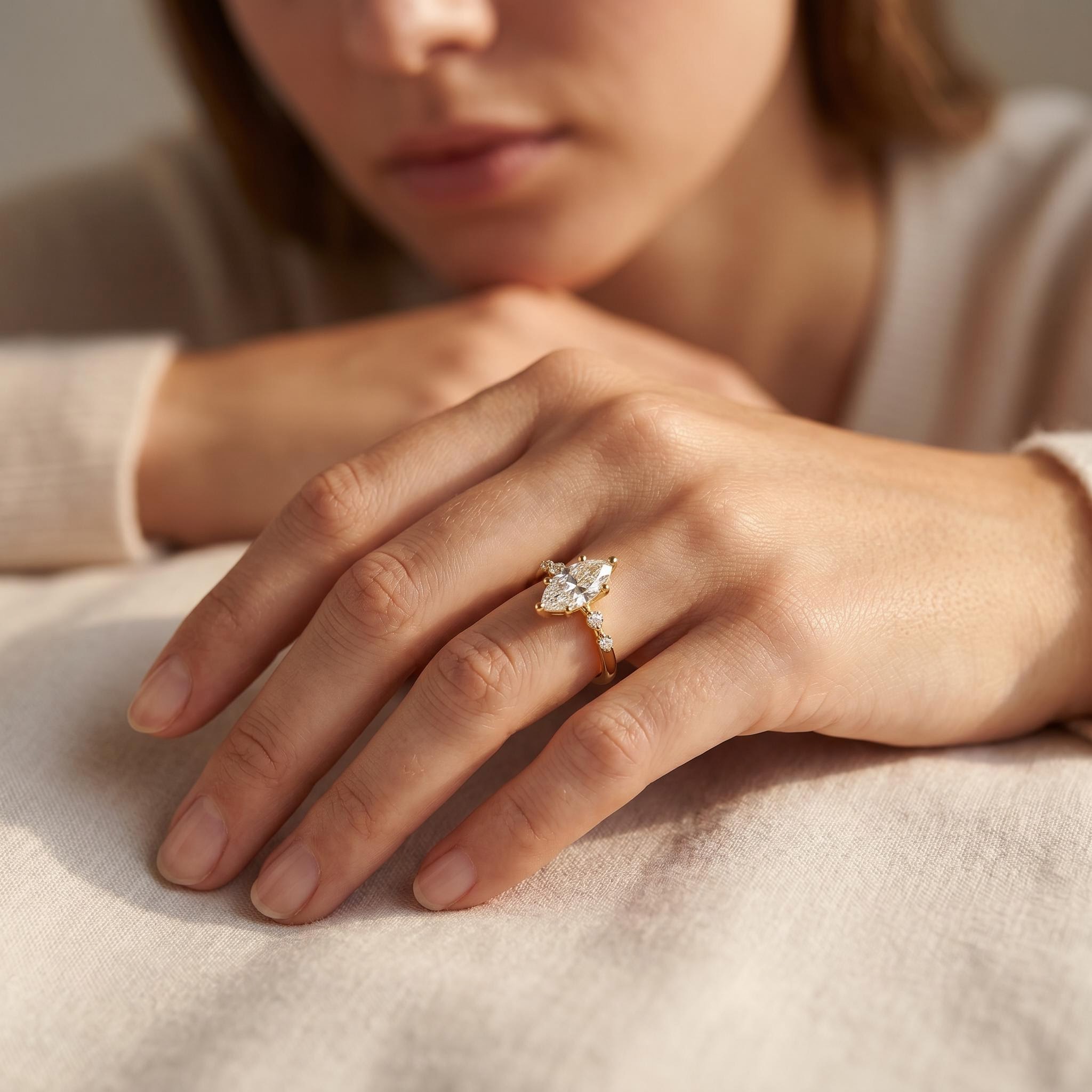 3.24 ct.tw. Classic Marquise-Cut with Round Accent Engagement Ring
