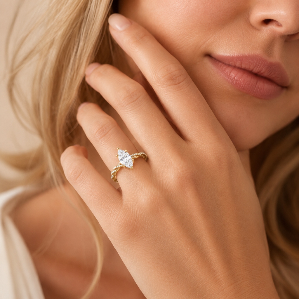 3.23 ct.tw. Marquise Cut Twisted Rope Band Engagement Ring