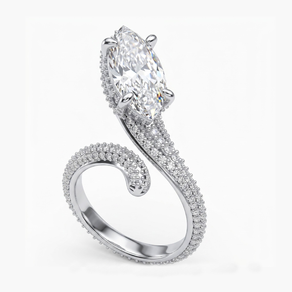 6.24 ct.tw. Marquise Snake Head Pavé-set Serpent Engagement Ring