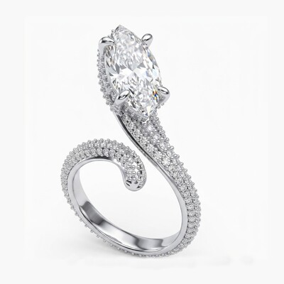 6.24 ct.tw. Marquise Snake Head Pavé-set Serpent Engagement Ring