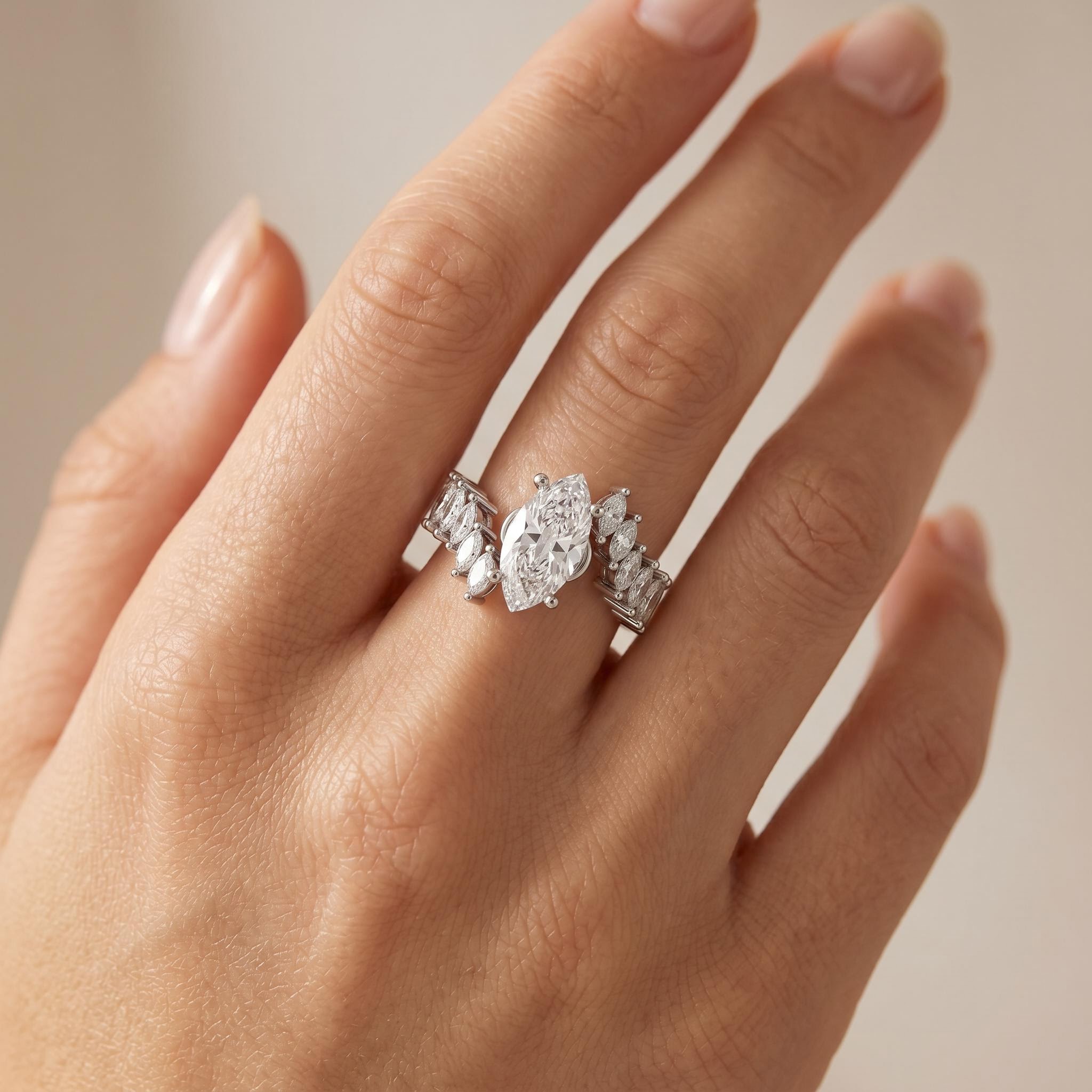 8.5 ct.tw. Marquise Cut Main Stone Marquise-set Shank Engagement Ring