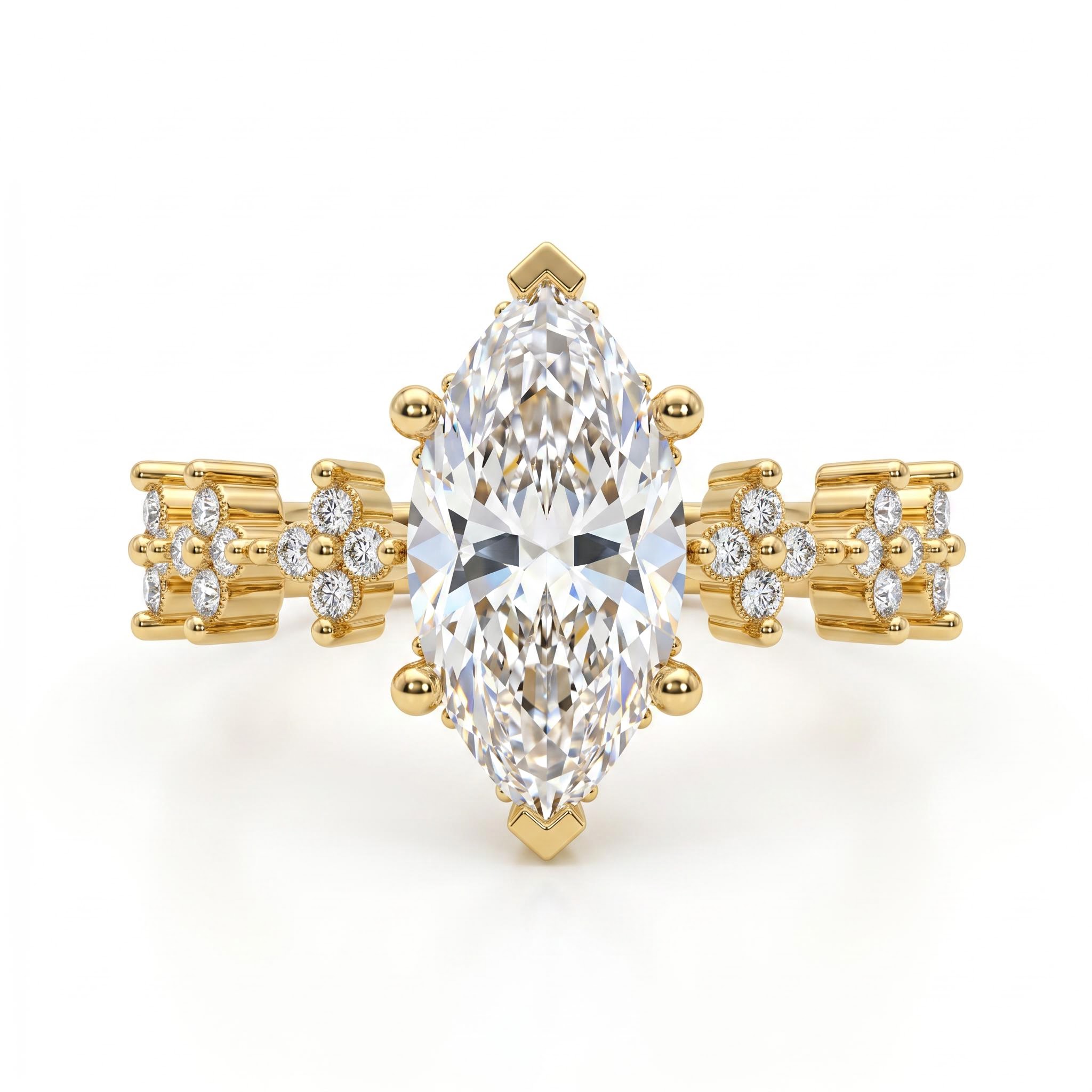 3.32 ct.tw. Marquise-Cut Center Stone Cluster Accent Engagement Ring