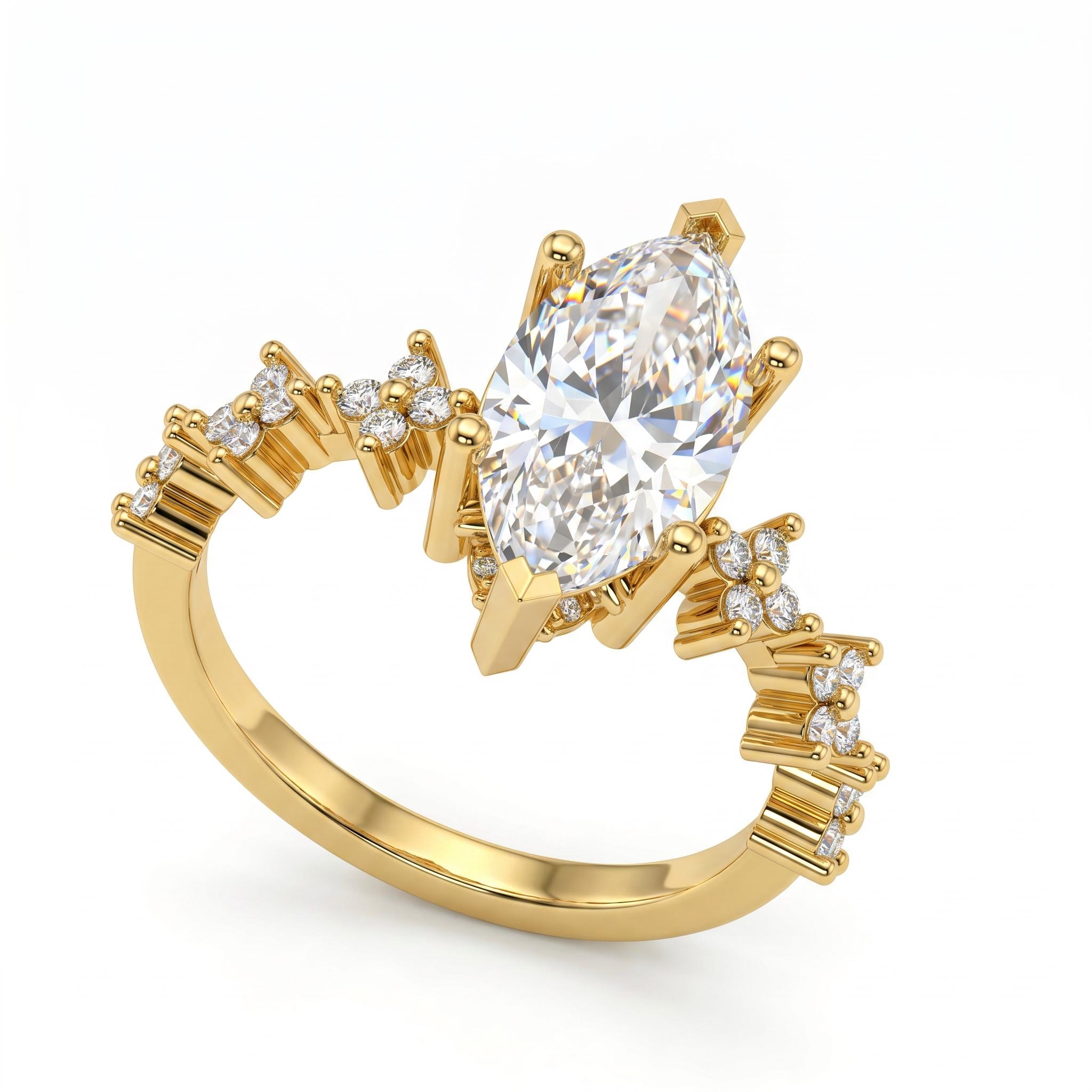 3.32 ct.tw. Marquise-Cut Center Stone Cluster Accent Engagement Ring
