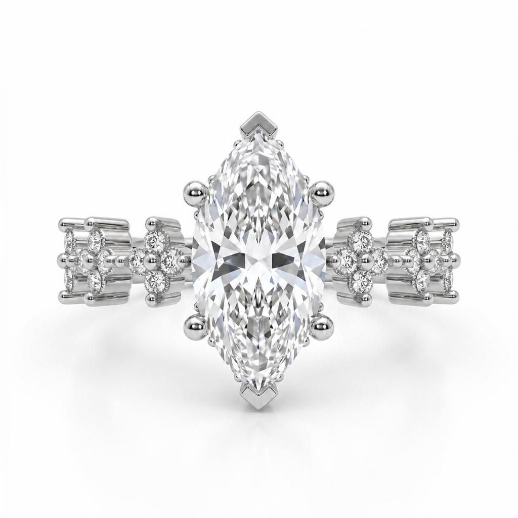 3.32 ct.tw. Marquise-Cut Center Stone Cluster Accent Engagement Ring