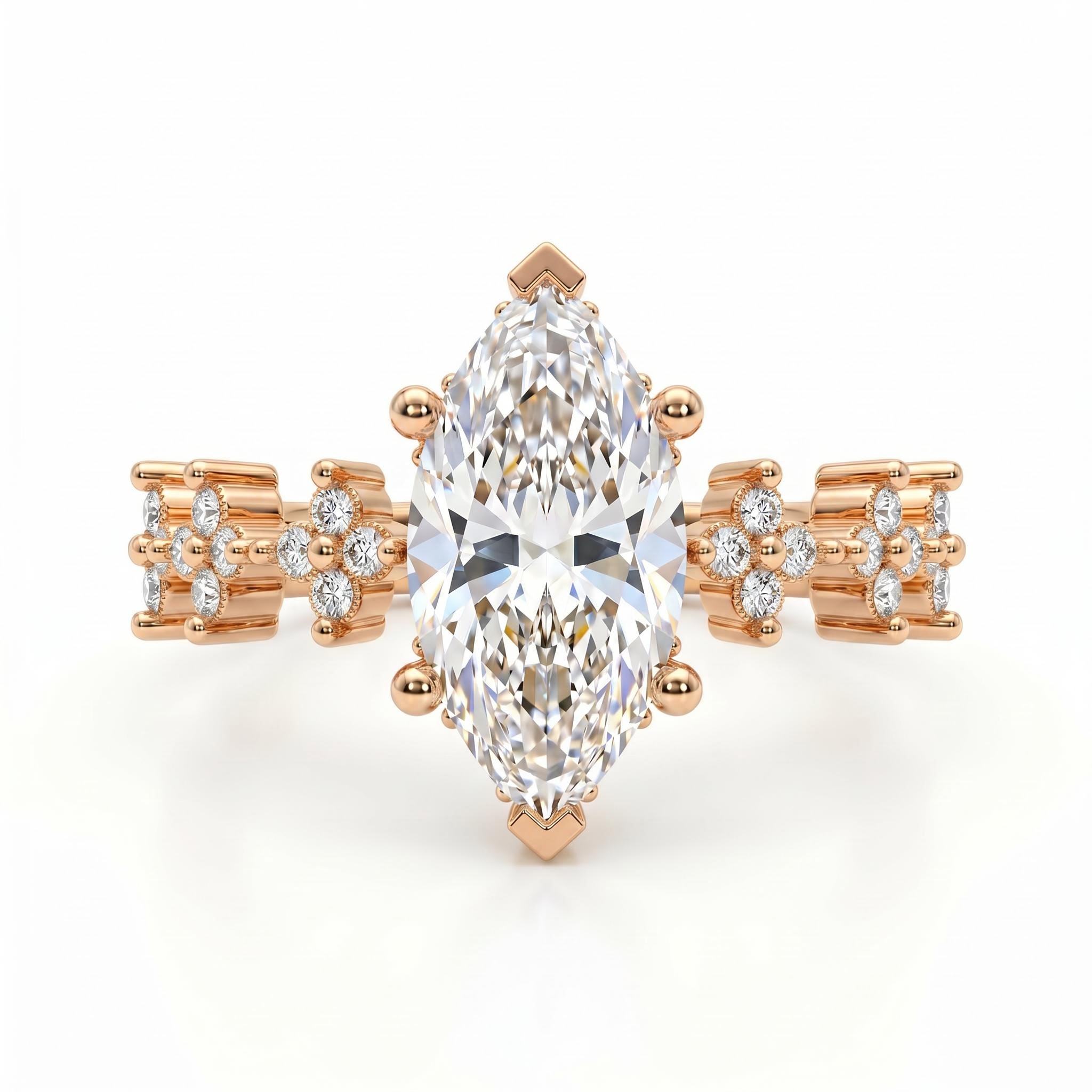 3.32 ct.tw. Marquise-Cut Center Stone Cluster Accent Engagement Ring