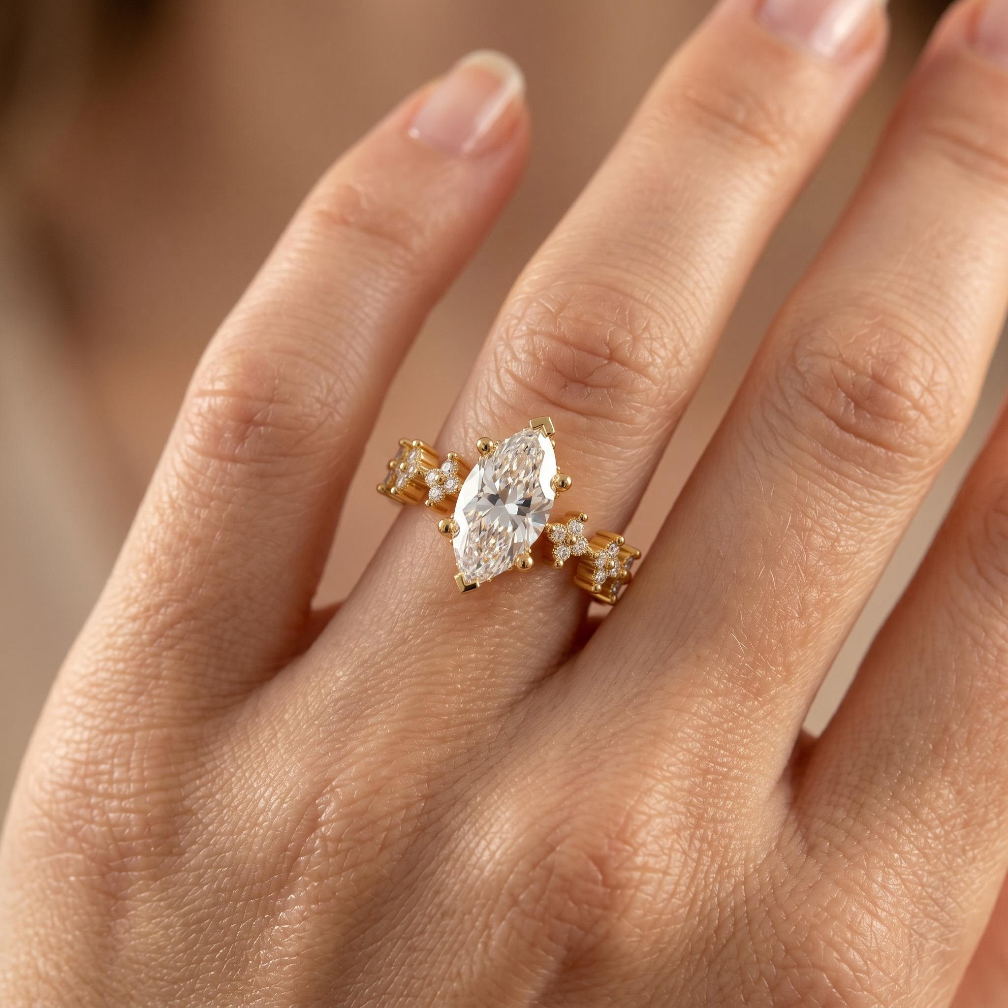 3.32 ct.tw. Marquise-Cut Center Stone Cluster Accent Engagement Ring