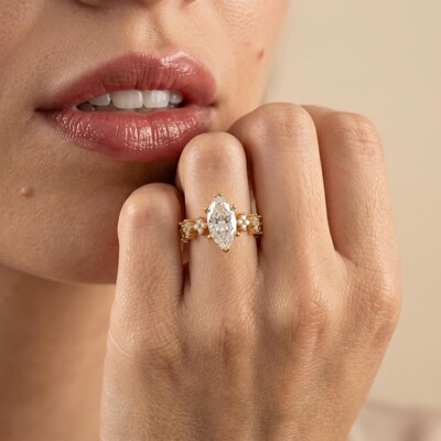 3.32 ct.tw. Marquise-Cut Center Stone Cluster Accent Engagement Ring