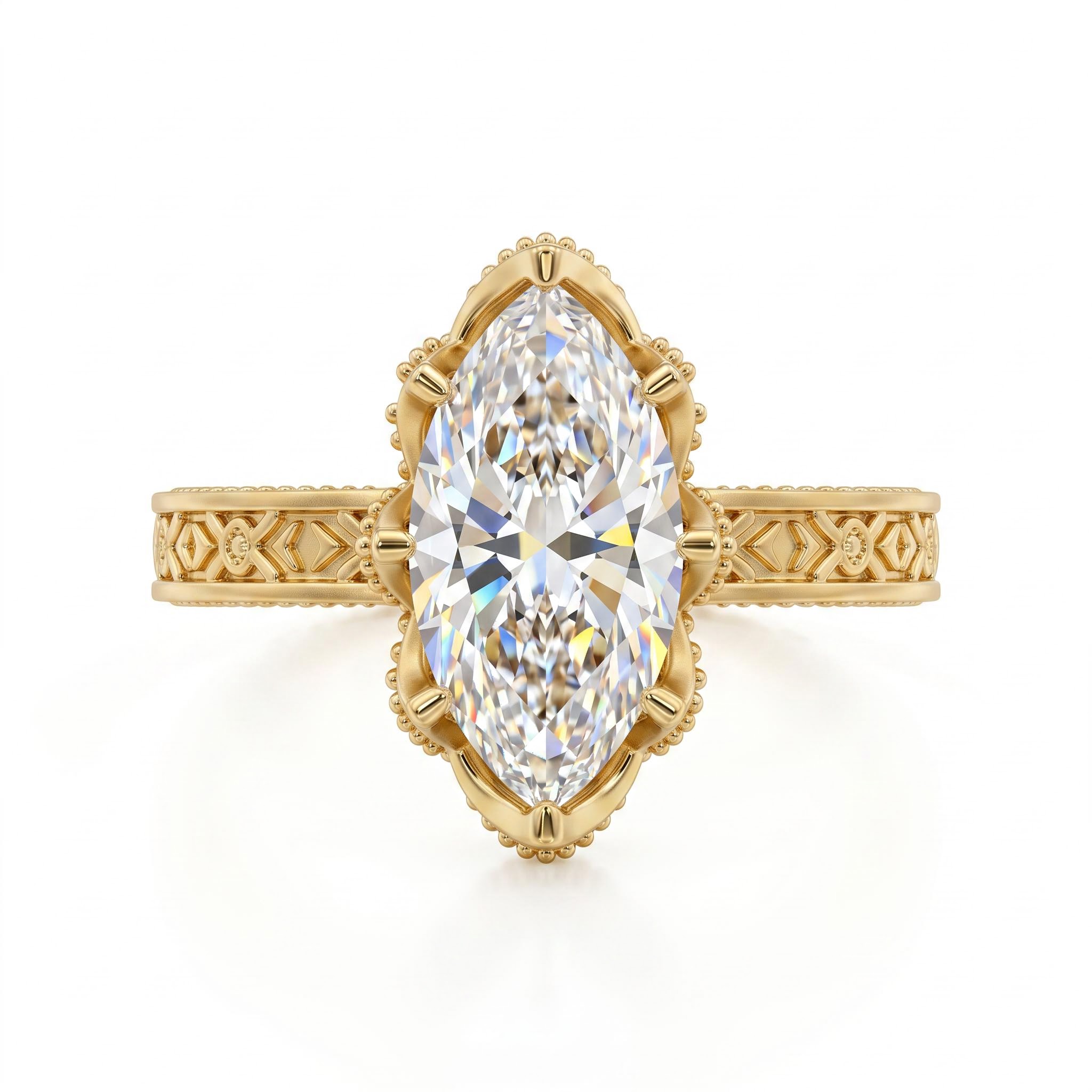 4.08 ct.tw. Vintage Floral Pave Marquise-cut Engagement Ring