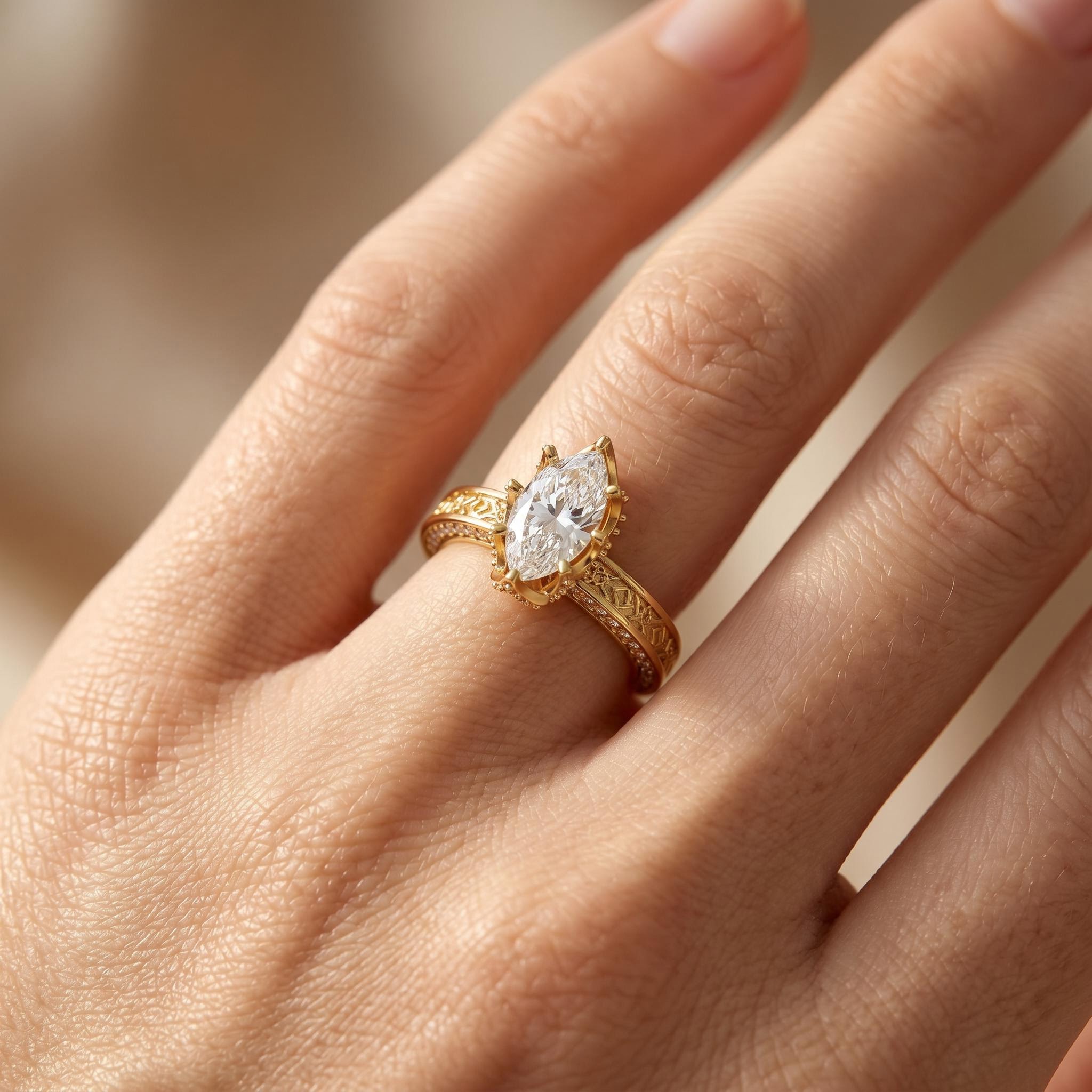 4.08 ct.tw. Vintage Floral Pave Marquise-cut Engagement Ring
