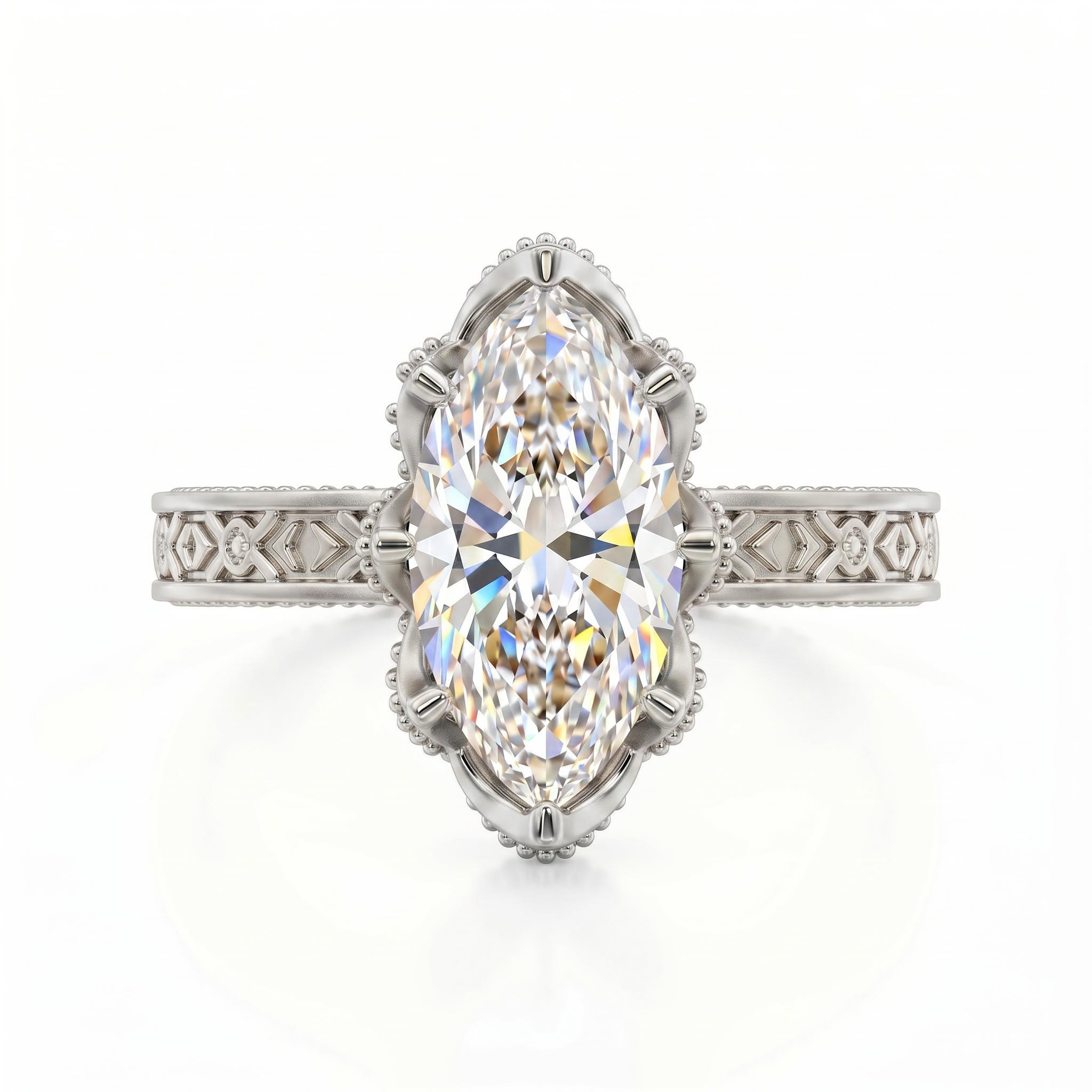 4.08 ct.tw. Vintage Floral Pave Marquise-cut Engagement Ring