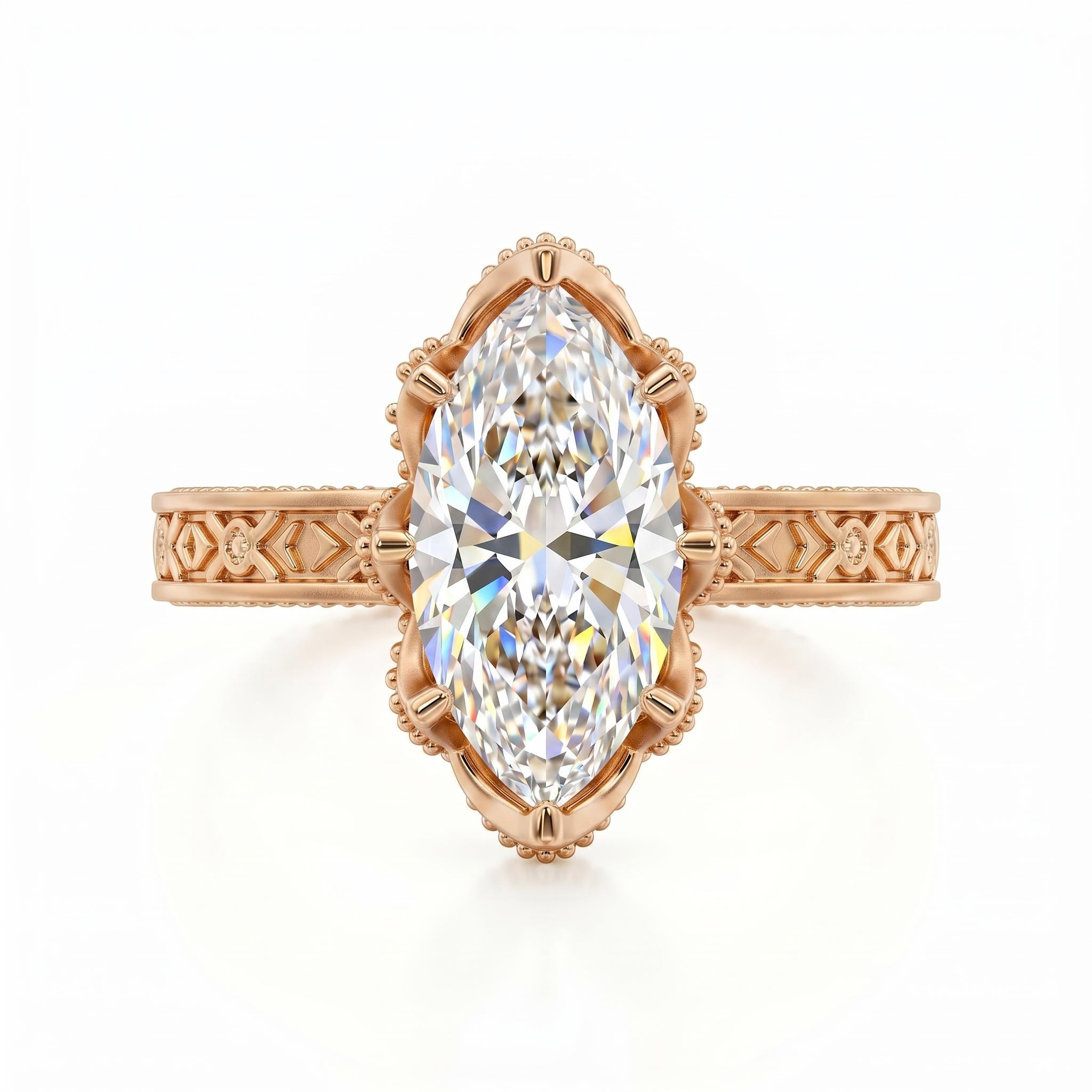 4.08 ct.tw. Vintage Floral Pave Marquise-cut Engagement Ring