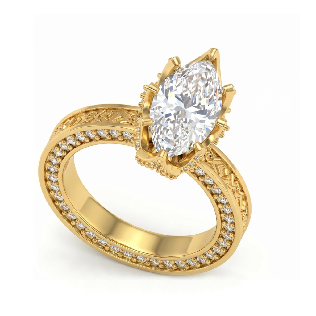 4.08 ct.tw. Vintage Floral Pave Marquise-cut Engagement Ring