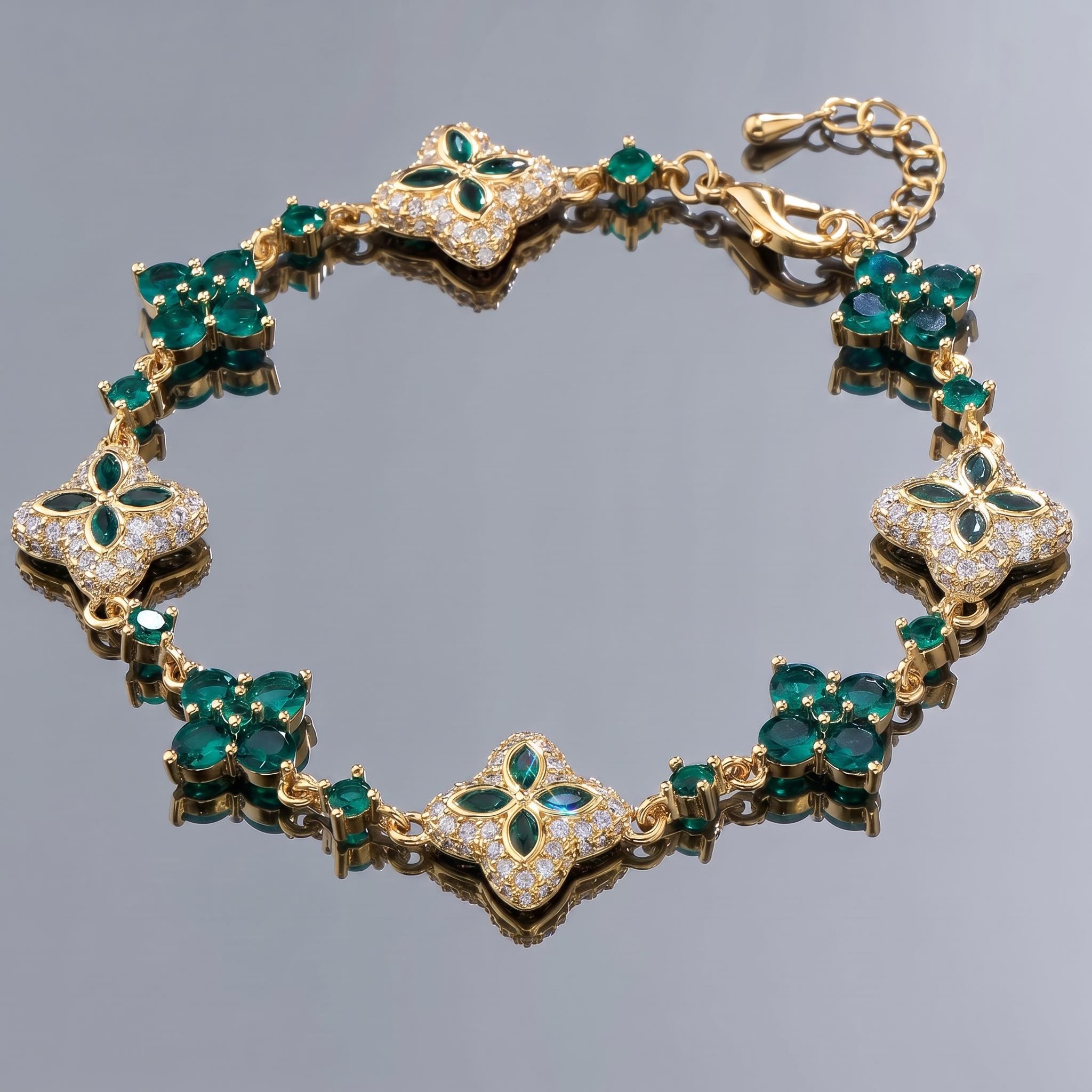 Iced Out 14mm Four Leaf Clover Bracelet - Black/Emerald