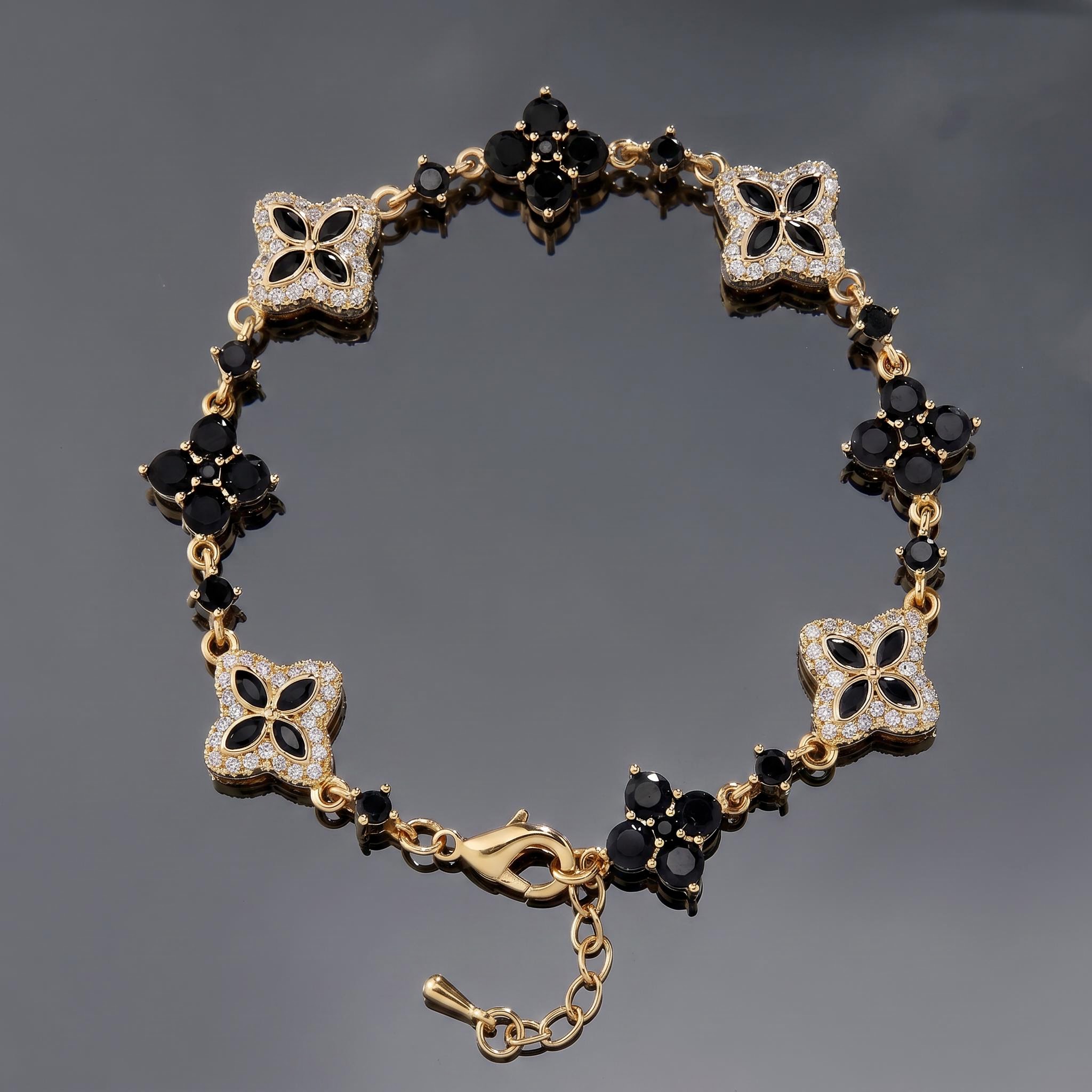 Iced Out 14mm Four Leaf Clover Bracelet - Black/Emerald